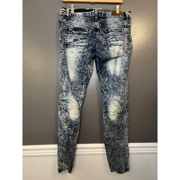 Track2 Jeans Mens 34x32 Blue Acid Wash Distressed Ripped Slim Fit Denim Moto - Picture 4 of 7